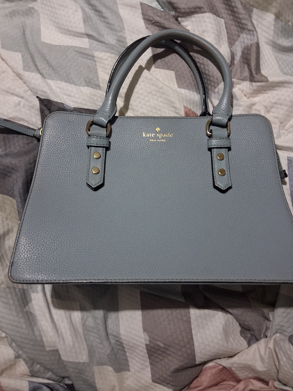 kate spade Pebbled Leather Satchel in Dusty Blue-Gray